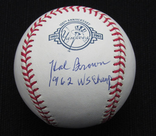 Hal Brown Signed/Auto Yankees 100th OML Baseball JSA Inscr 186745
