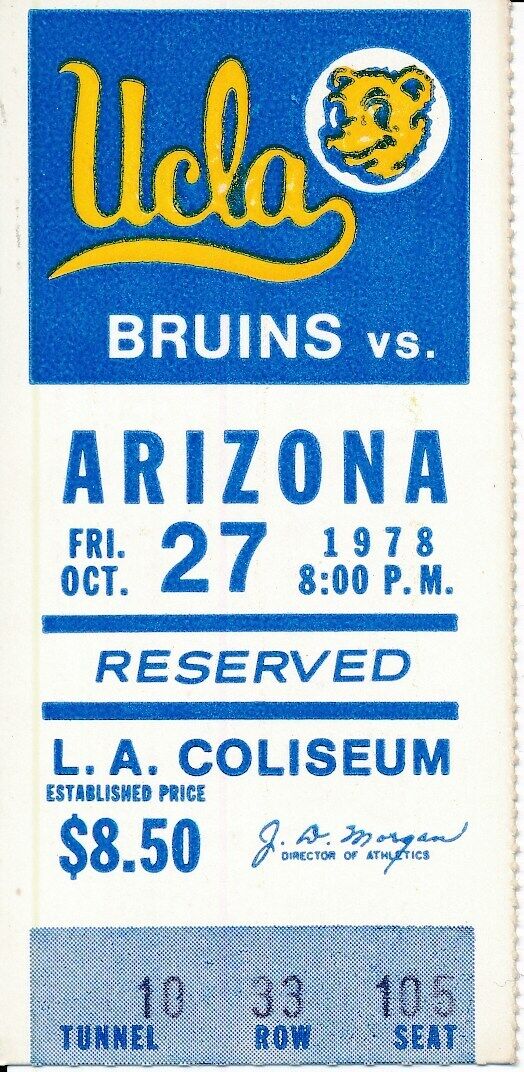 1978 UCLA Bruins vs. University of Arizona Football Game Ticket Stub 148631