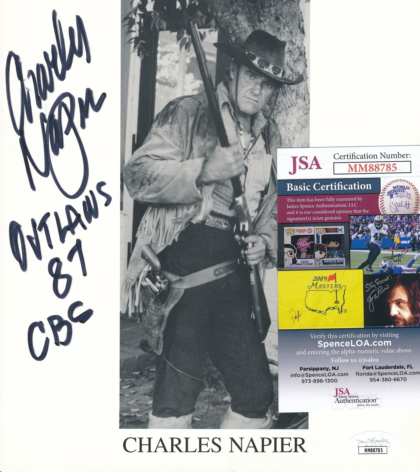 Charles Napier - Outlaws 87 CBS Signed/Inscribed 8x10 B/W Photo JSA 159927