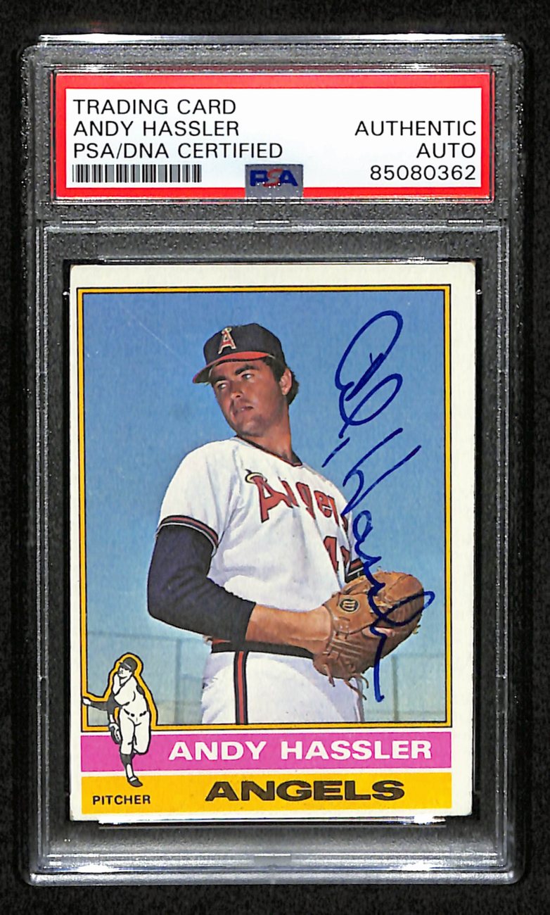 Andy Hassler Signed 1976 Topps Card #207 California Angels PSA/DNA 184383