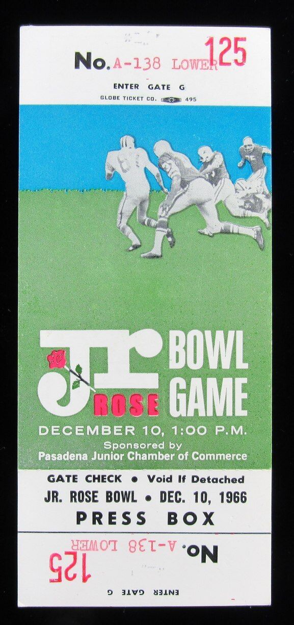 1966 Jr. Rose Bowl Game Pasadena CC vs. Henderson TX CC Full Ticket 12/10/66