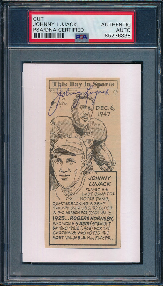 Johnny Lujack Signed Cut on 3x5 Card Notre Dame 1947 Heisman  PSA/DNA 188306