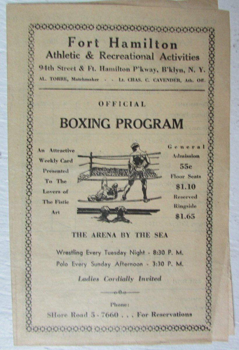 Fort Hamilton Rec Center 10/3/35 Boxing Program Scored 147153