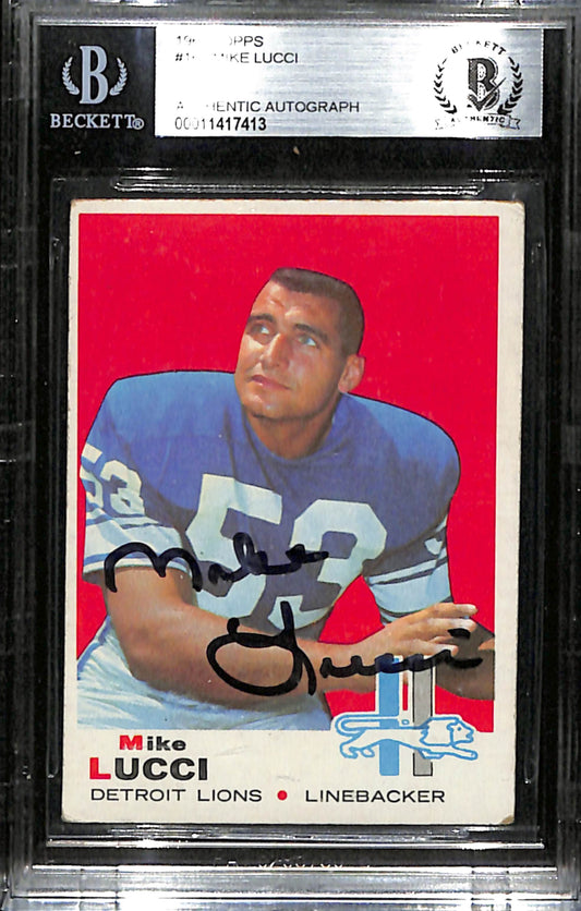 Mike Lucci Signed 1969 Topps Card #167 Detroit Lions BAS/Beckett 184906