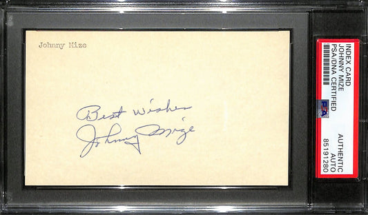 Johnny Mize HOF Signed/Auto 3x5 Index Card New York Yankees PSA/DNA 187223