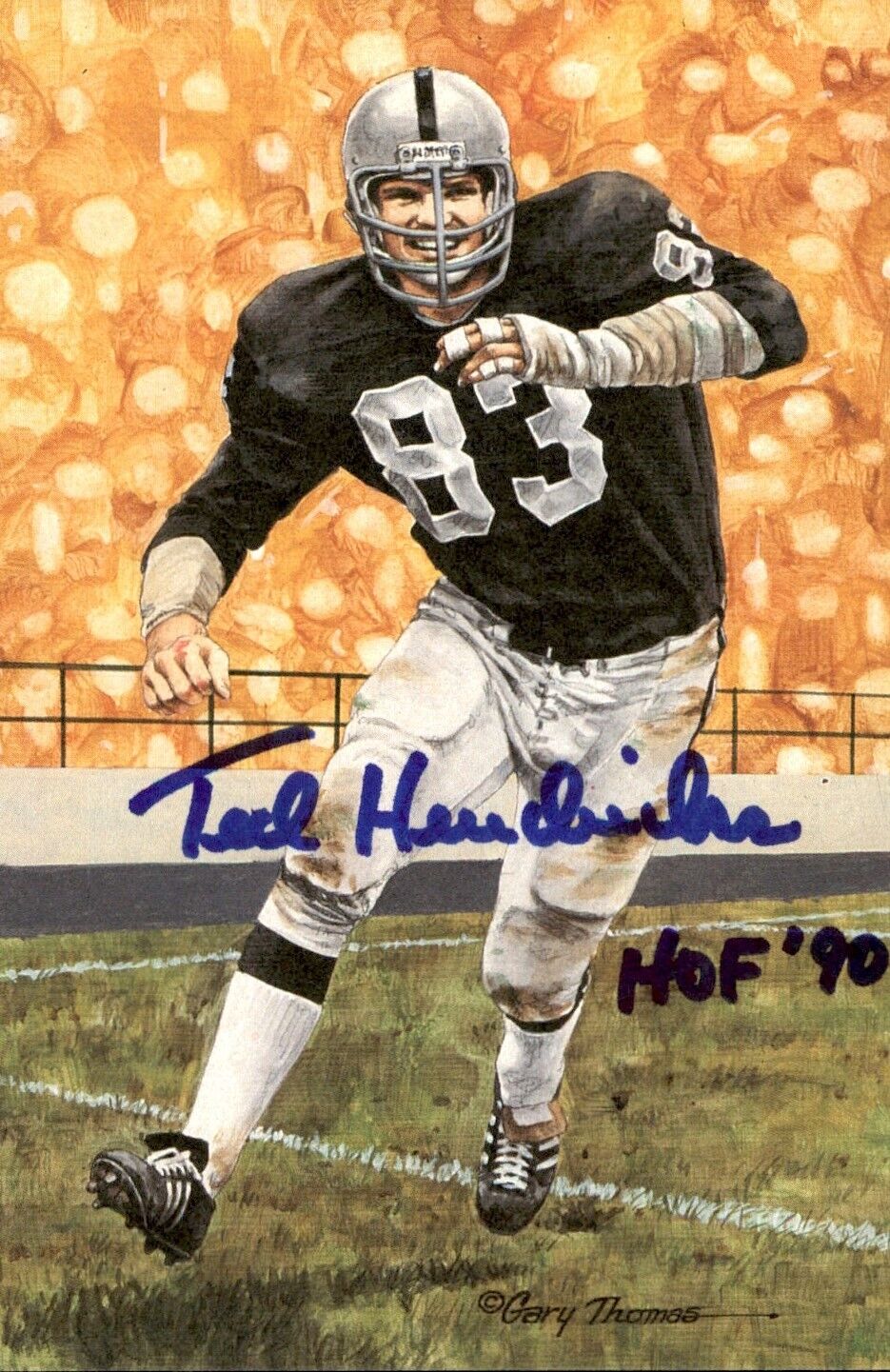 Ted Hendricks HOF Autographed/Inscribed Goal Line Art GLAC Postcard Raiders JSA