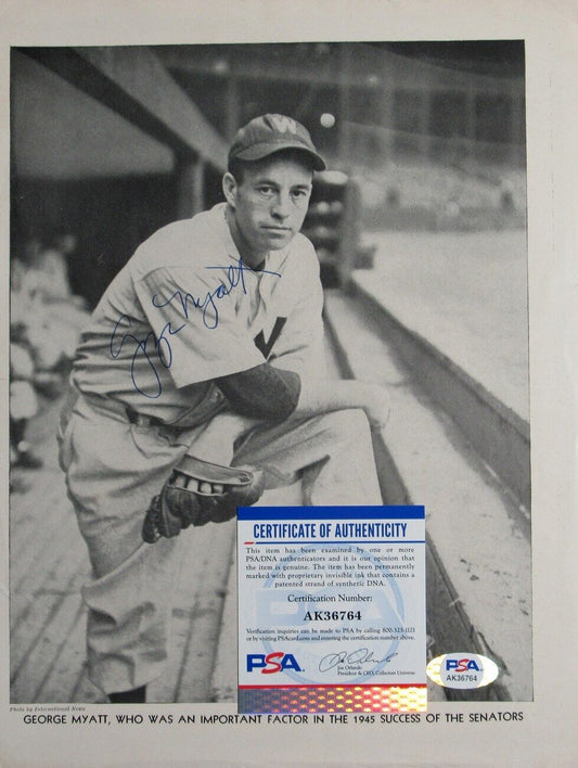 George Myatt Autographed 8x11 Baseball Magazine Insert Photo Senators PSA/DNA