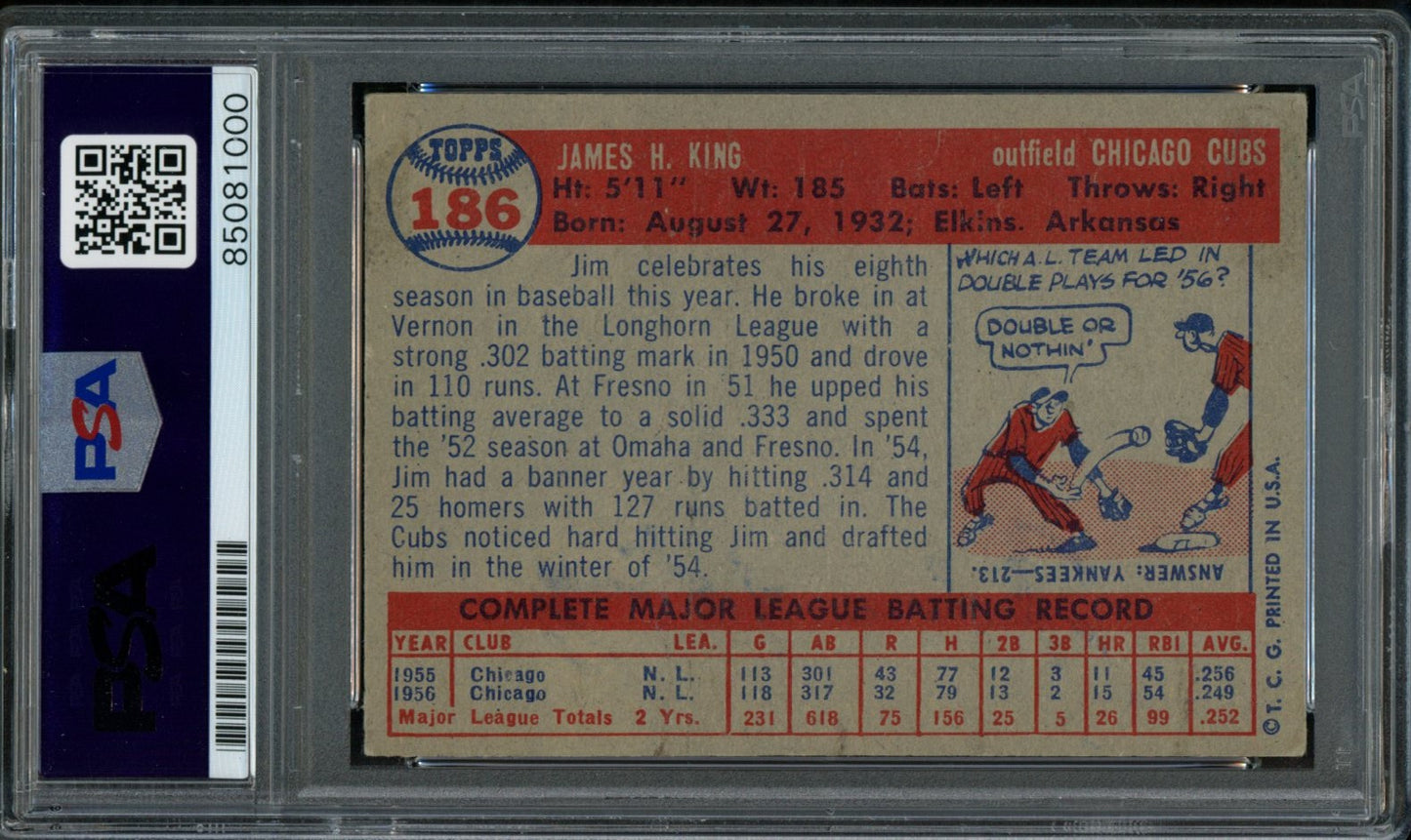 Jim King Signed 1957 Topps Trading Card #186 Chicago Cubs PSA/DNA 183573