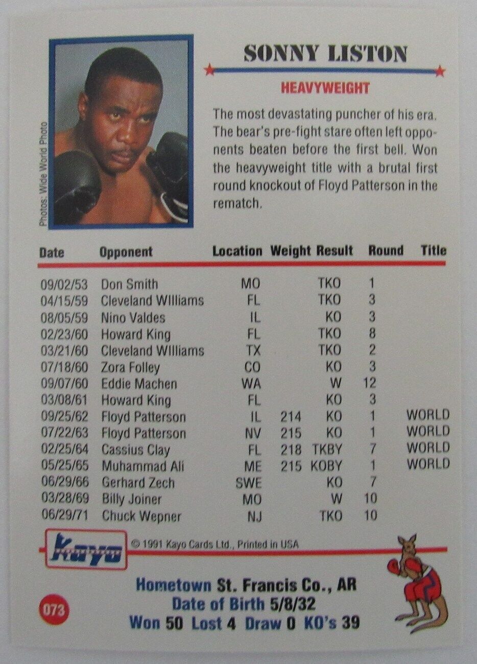 Lot of 9 Sonny Liston Boxer 1991 Kayo Trading Cards #073 158123