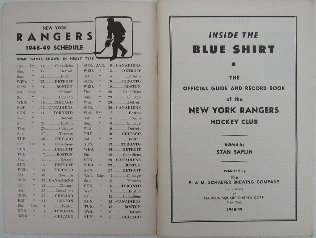 1948/49 New York Rangers Yearbook Blue Book Media/Press Guide 144274