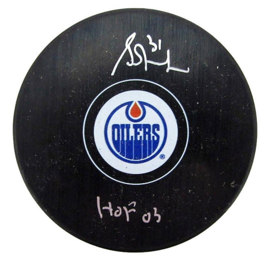 Grant Fuhr HOF Autographed/Inscribed Oilers Hockey Puck JSA 181054