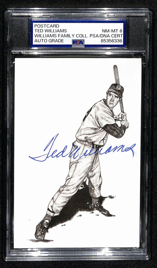 Ted Williams HOF Signed/Auto 5.5x3.5 Postcard Red Sox PSA/DNA NM-MT 8 193219