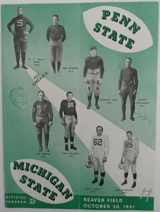 1951 Penn State vs. Michigan State College Football Game Vintage Program 156512