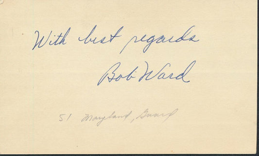 Bob Ward Maryland 1951 All-American Football SignedAutographed Index Card 144099