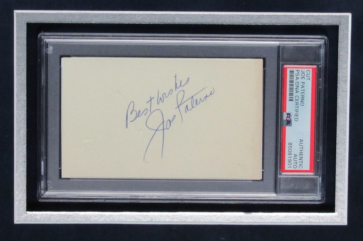 Joe Paterno Signed/Inscribed Cut Card w/ Photo Penn State Framed PSA/DNA 187182