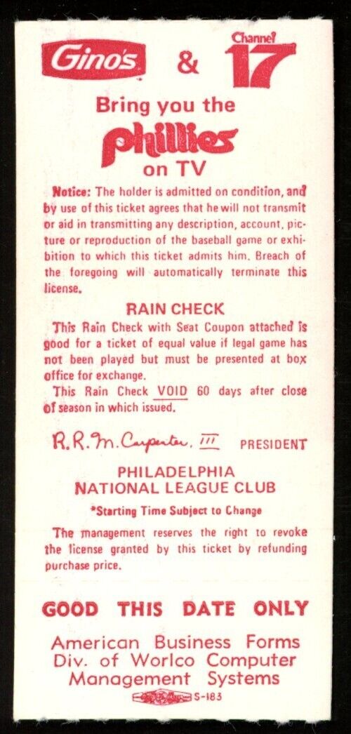 July 25, 1976 Phillies vs. Pirates Ticket Stub Schmidt hits HR #119 176815