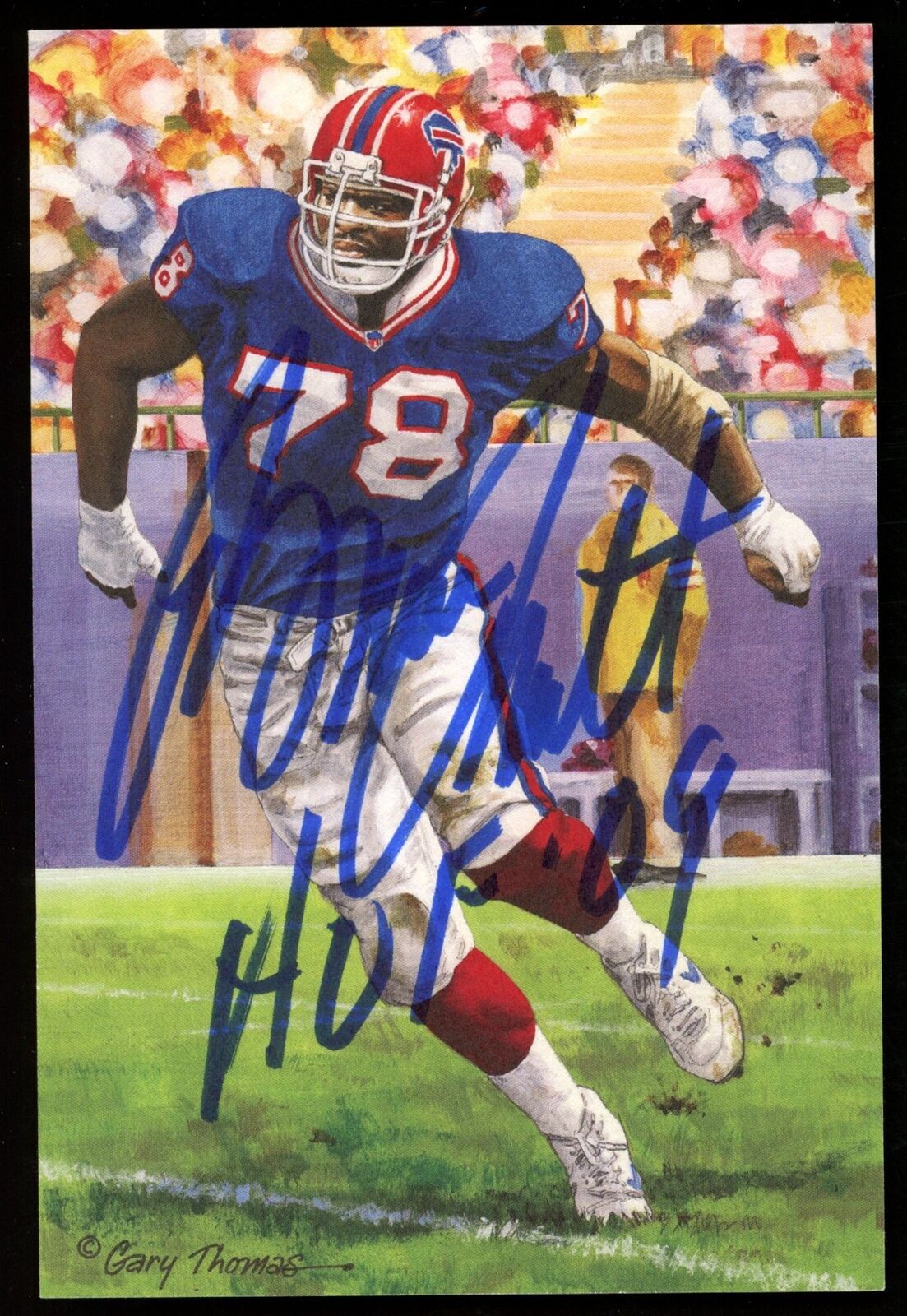 Bruce Smith HOF Autographed/Inscribed Goal Line Art GLAC Postcard Bills JSA