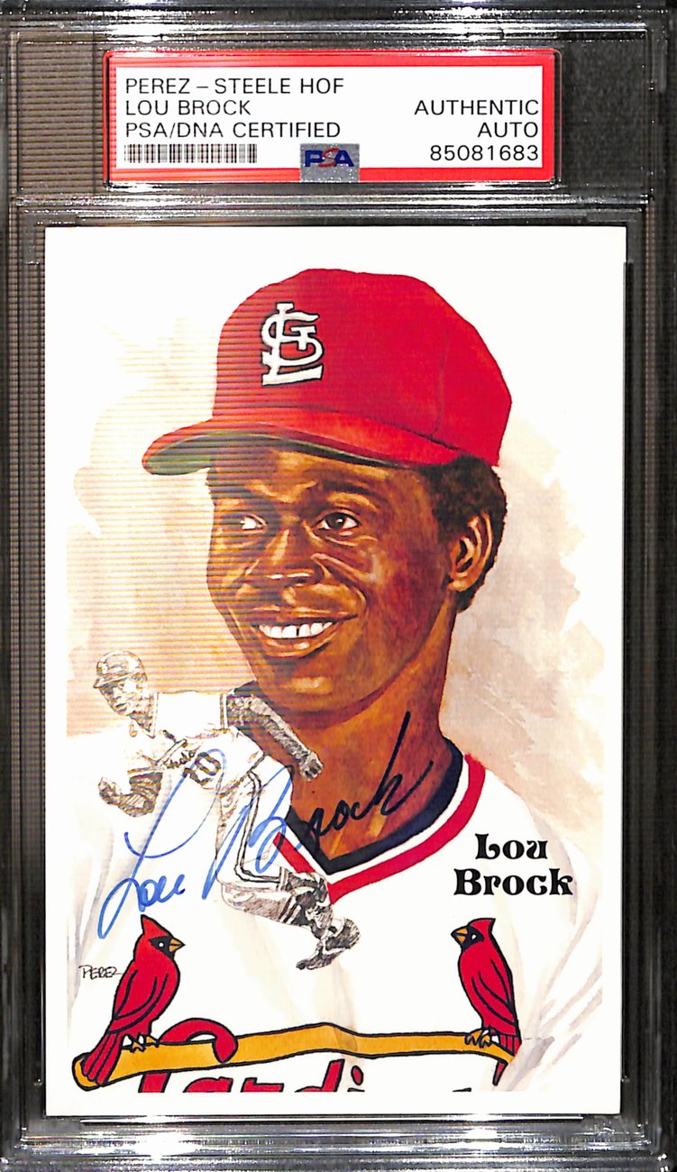 Lou Brock Signed 1985 Perez-Steele HOF Postcard Cardinals PSA/DNA 183727