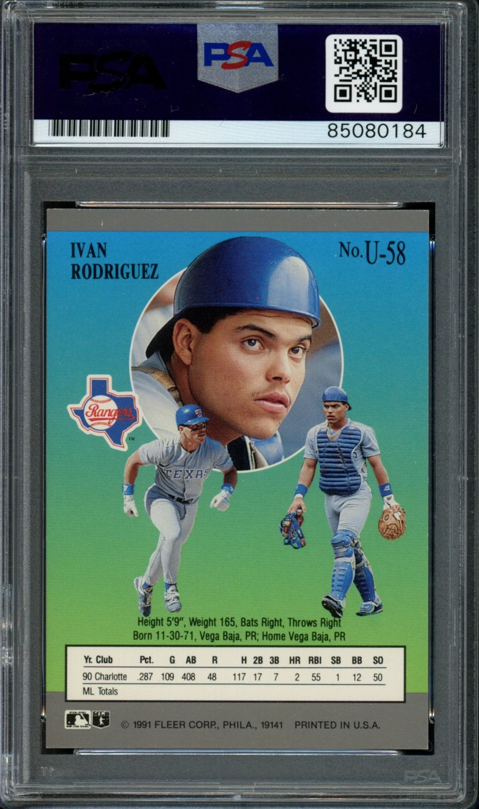 Ivan Rodriguez HOF Autographed 1991 Ultra Rookie Card #U-58 Rangers PSA/DNA