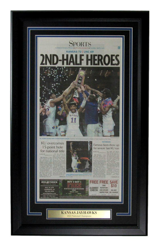 Lawrence Journal-World Newspaper Kansas Jayhawks 2022 NCAA Champs Framed