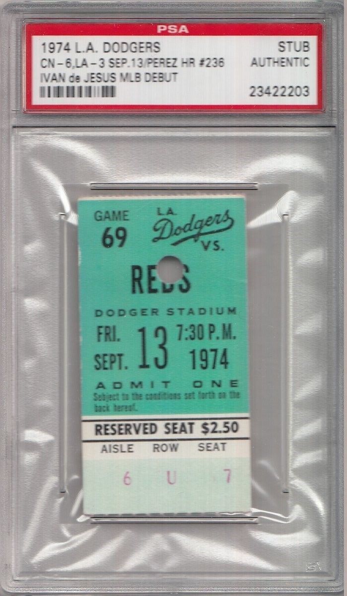 Ivan de Jesus MLB Debut Los Angeles Dodgers 1974 Slab Ticket Stub PSA 132089