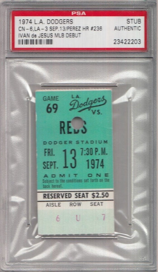 Ivan de Jesus MLB Debut Los Angeles Dodgers 1974 Slab Ticket Stub PSA 132089