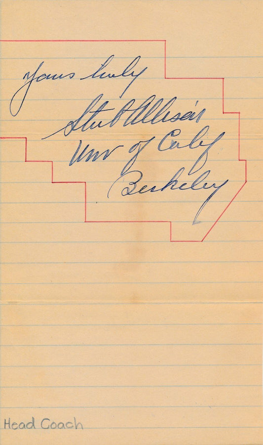 Stub Allison CAL HOF 1938 Natl Champs FB Coach Signed  5x8 Cut PSA/DNA 145336