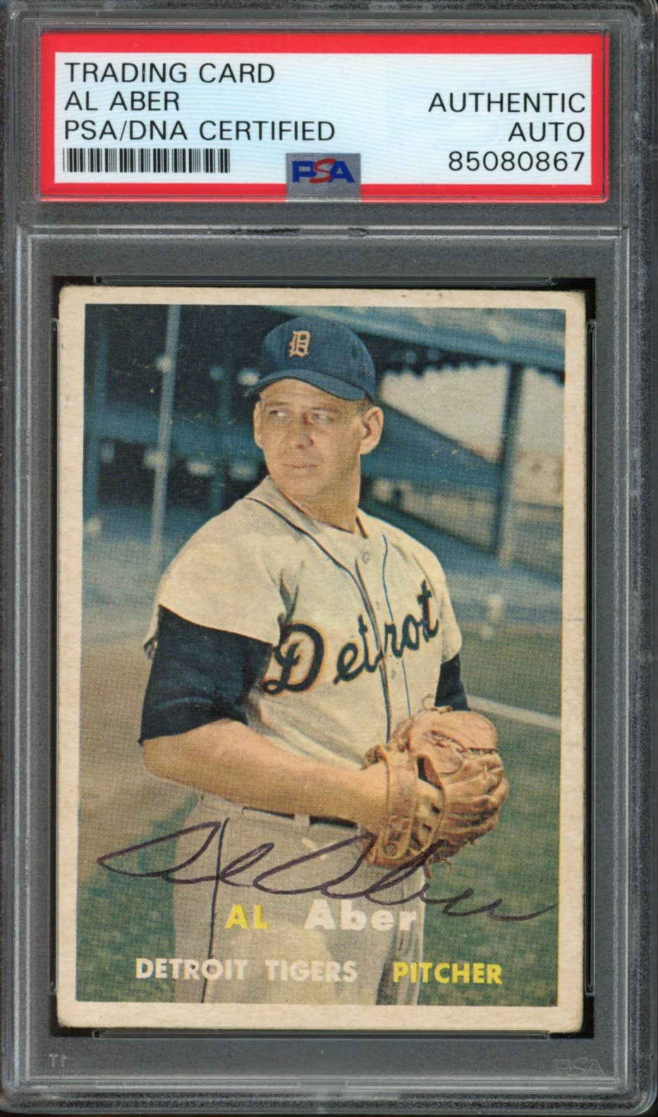 1957 TOPPS Al Aber #141 Auth Card Signed Detroit Tigers PSA/DNA 184110