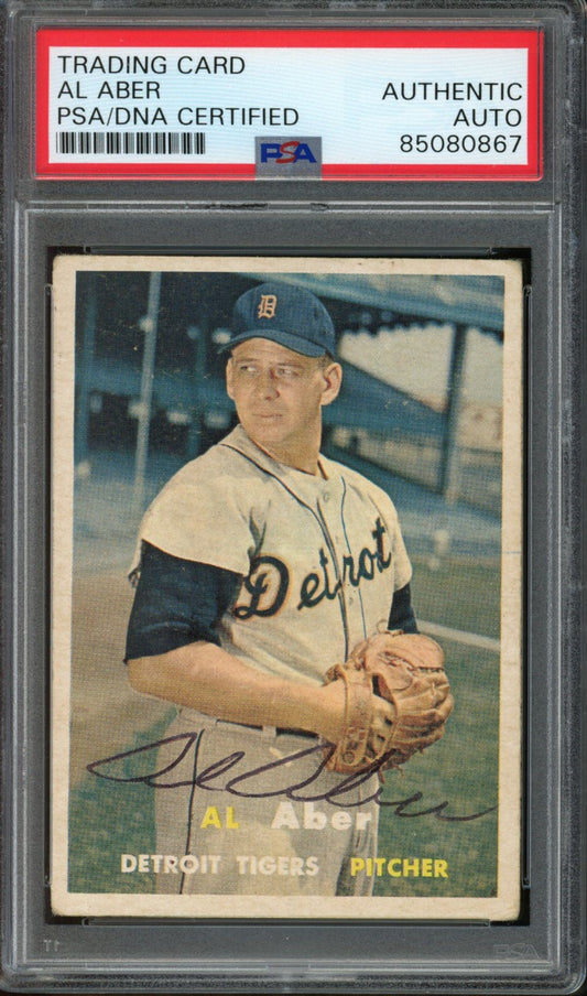 1957 TOPPS Al Aber #141 Auth Card Signed Detroit Tigers PSA/DNA 184110
