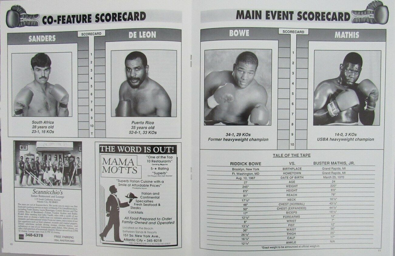 Riddick Bowe vs. Buster Mathis, Jr. 1994 Heavyweight Boxing Program 162292