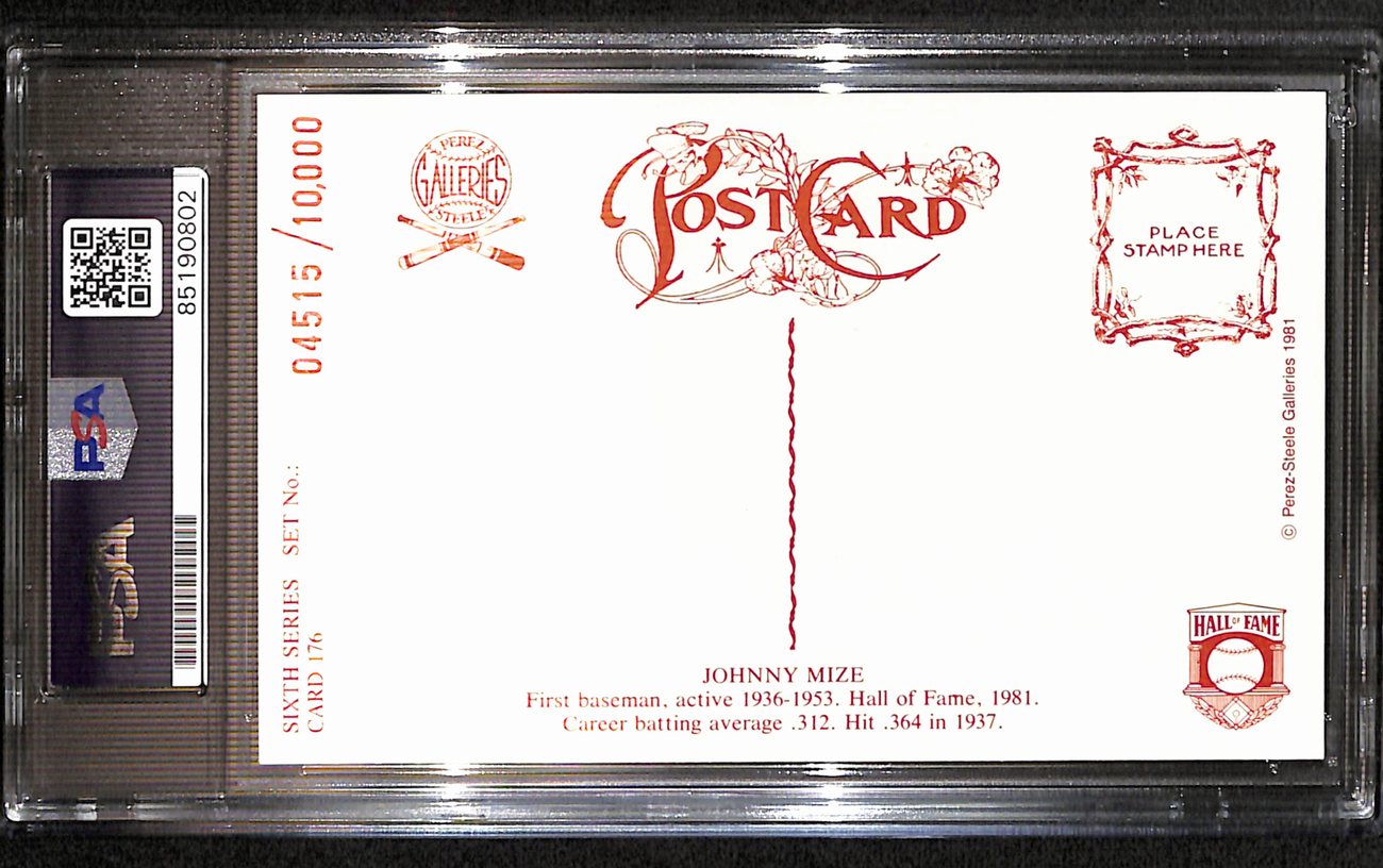 Johnny Mize HOF Signed 1981 Perez Steele Postcard Cardinals PSA/DNA 187414