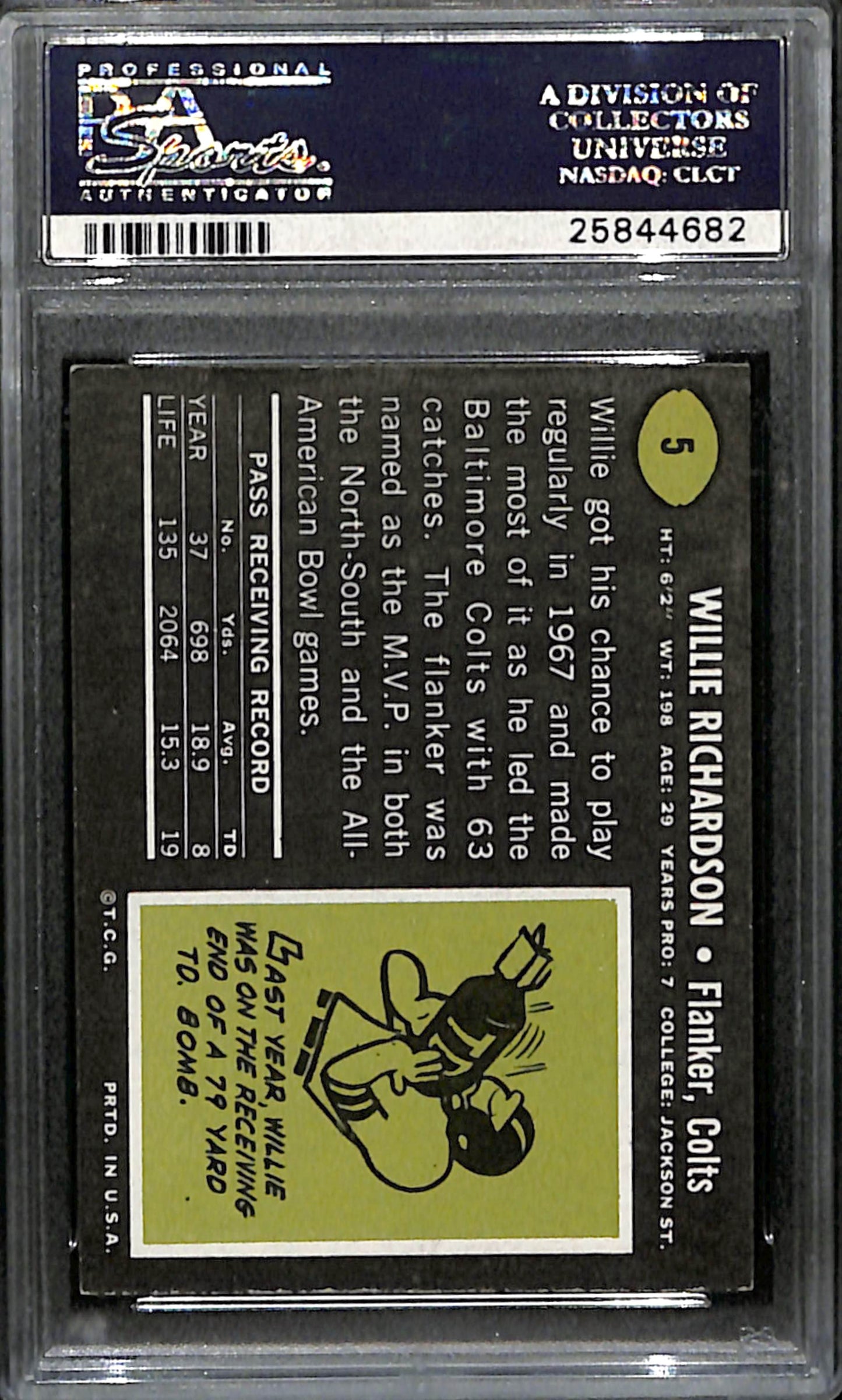Willie Richardson Signed 1969 Topps Card #5 Baltimore Colts PSA/DNA 185955