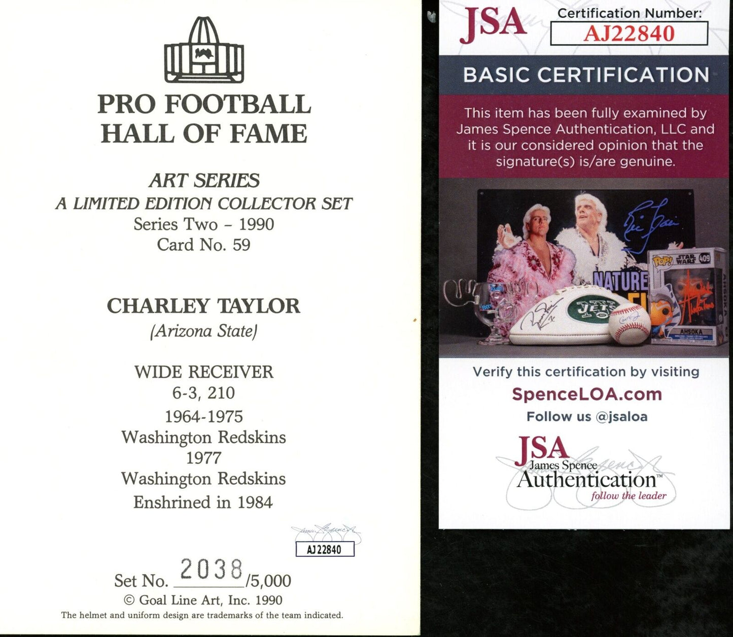 Charley Taylor HOF Autographed Goal Line Art GLAC Postcard Redskins JSA 177817