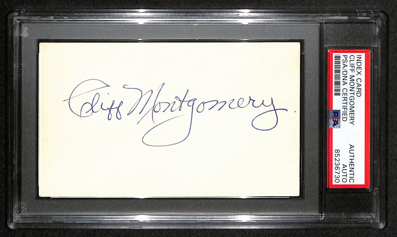 Cliff Montgomery CFB HOF Signed 3x5 Index Card Columbia PSA/DNA 189031