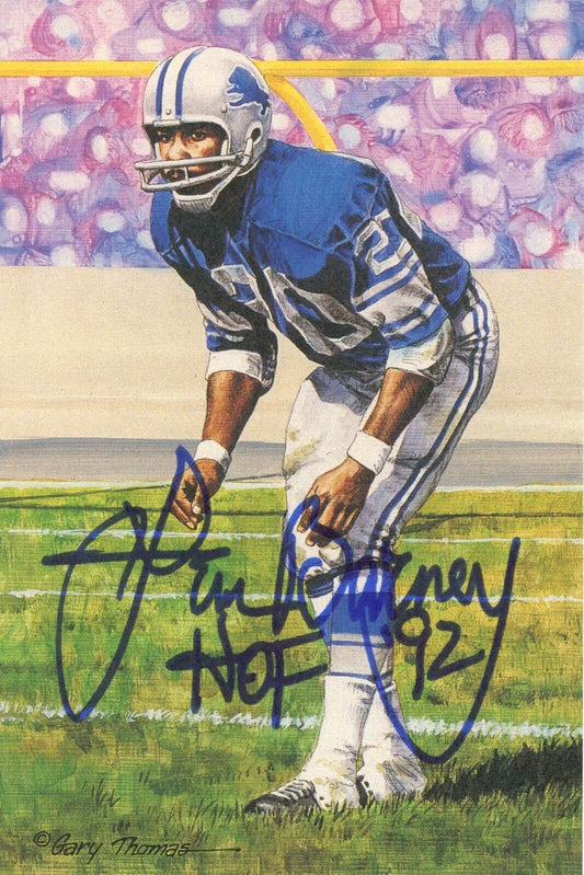 Lem Barney HOF Autographed/Inscr Goal Line Art GLAC Postcard Detroit Lions JSA