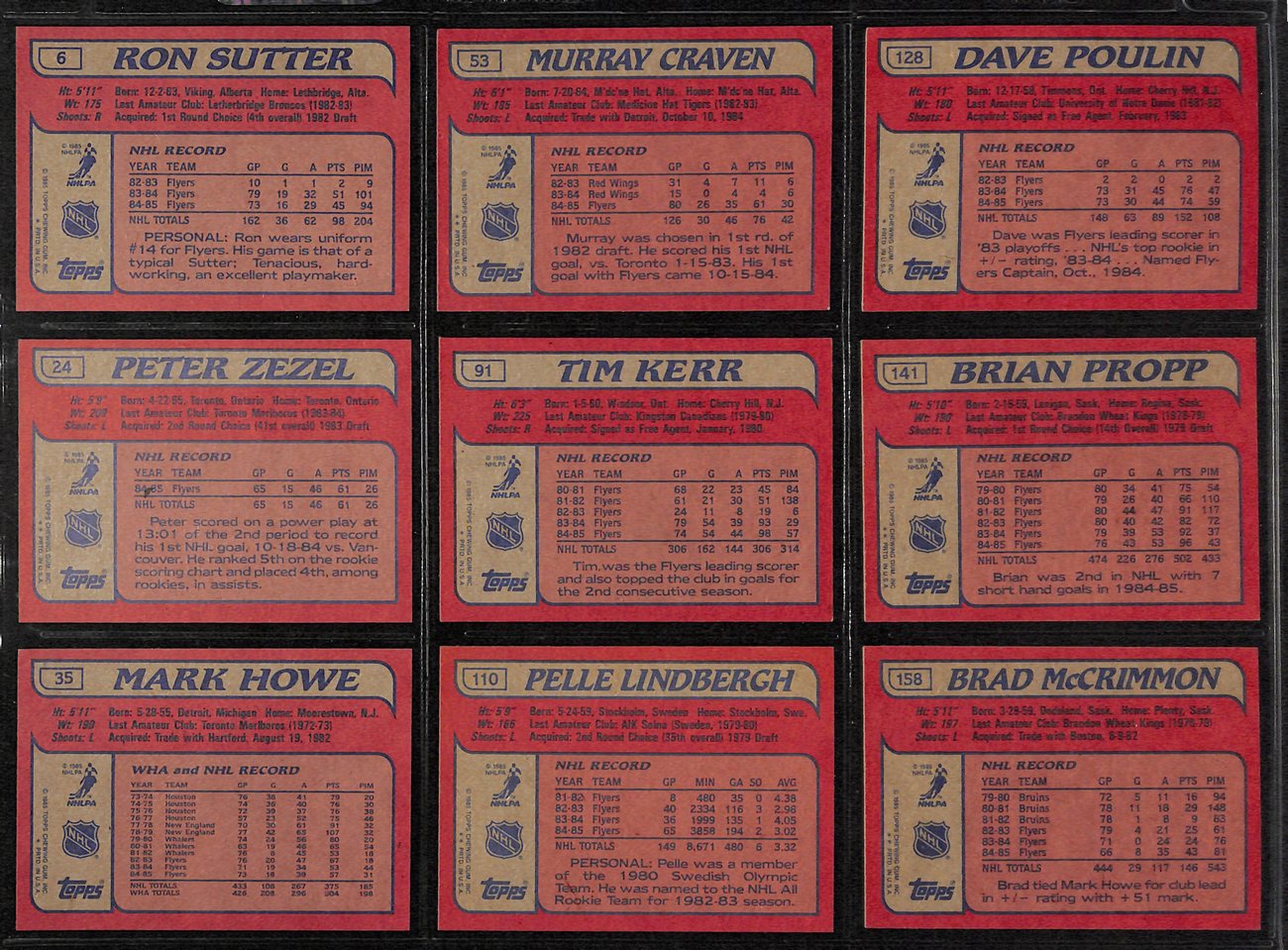 1985-86 Topps Hockey Philadelphia Flyers Team (10) Cards 189210