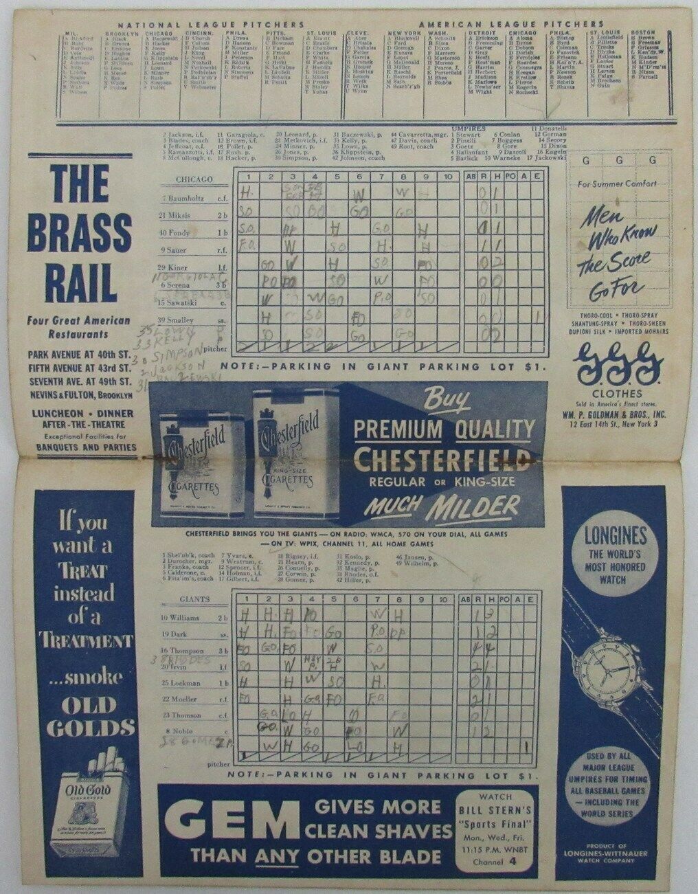 June 5, 1953 New York Giants vs. Chicago Cubs Program & Score Card 165068