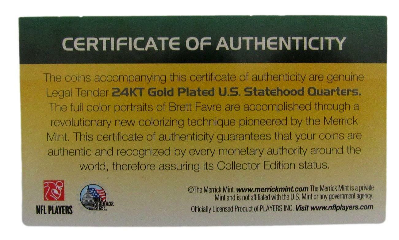 Brett Favre U.S Statehood Quarter Set Official Retirement HOF Packers NFL 24KT