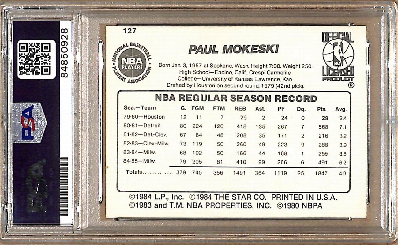 1985-86 Star Company #127 Paul Mokeski Bucks Signed/Auto Card PSA/DNA 178995