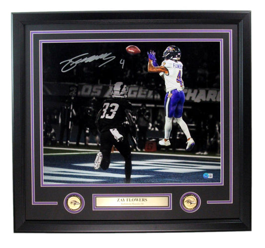 Zay Flowers Signed 16x20 Photo Baltimore Ravens Framed Beckett 186173