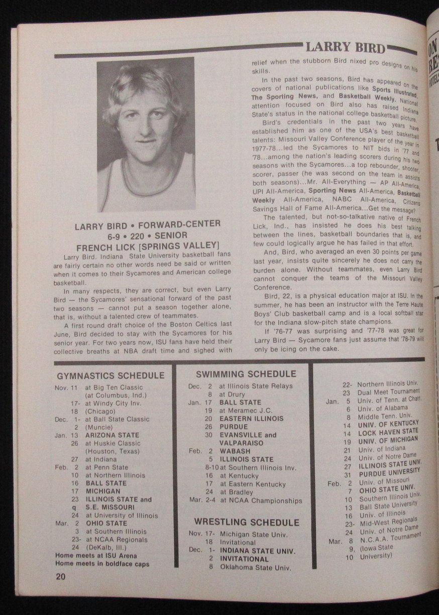 Larry Bird HOF Signed/Auto 1978 College Basketball Program Indiana State 189247