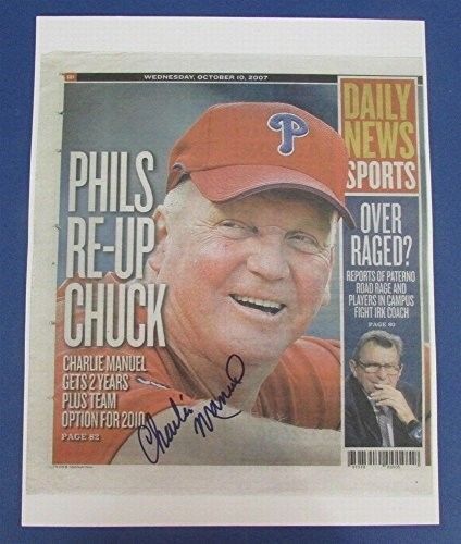 Charlie Manuel Phillies Signed 11X14 Daily News Print 10-10-2007 123183