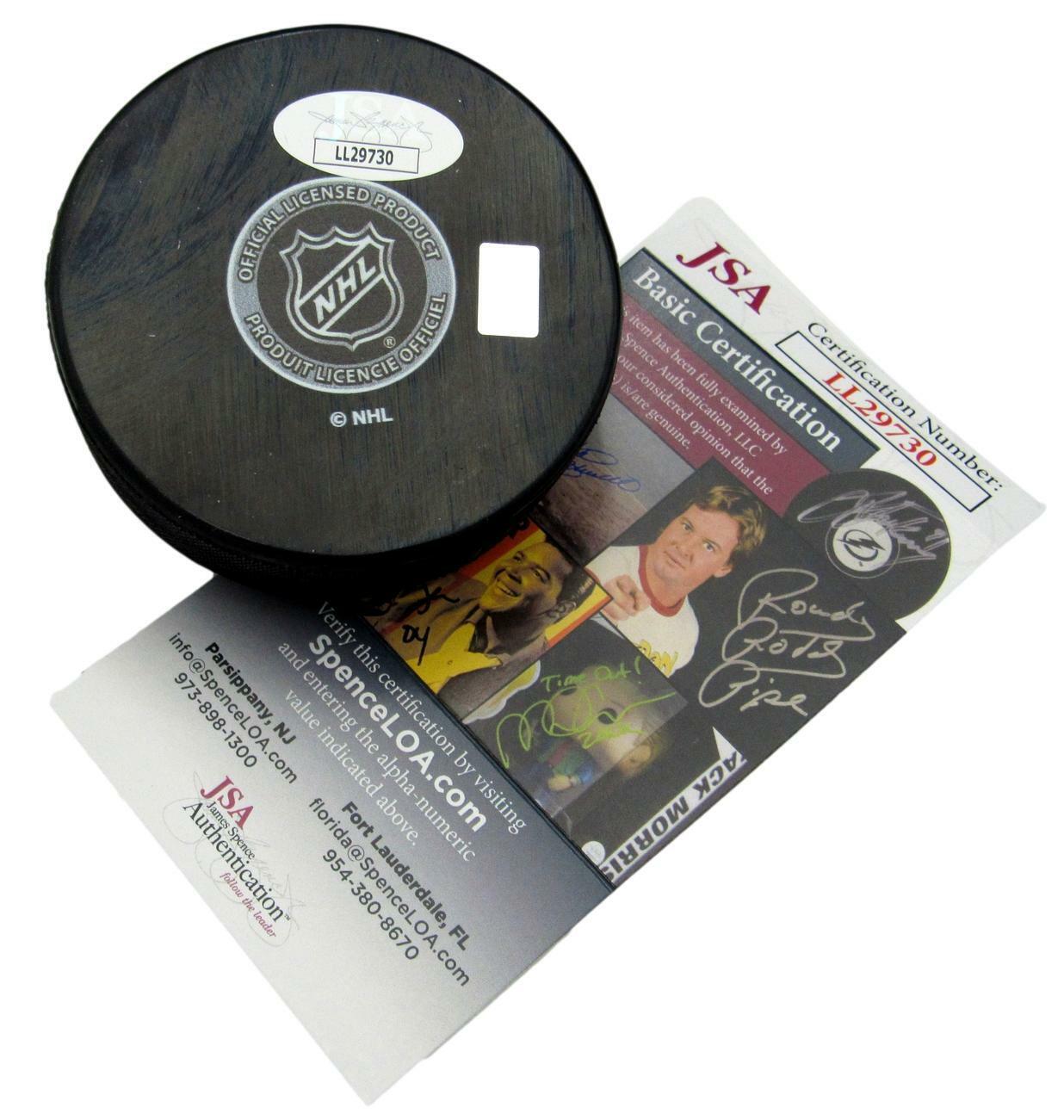 Gerry Cheevers Signed/Inscribed "HOF 85" Boston Bruins Hockey Puck JSA 157551