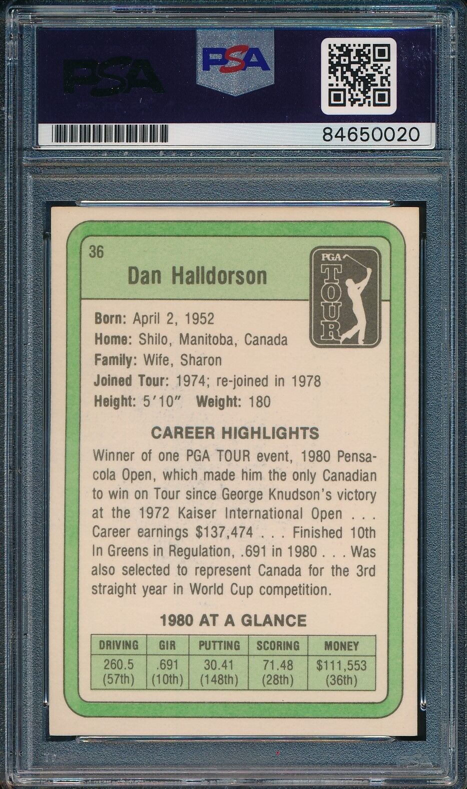 1981 DONRUSS PGA Dan Halldorson #36 Authentic Card Signed PSA/DNA 176059