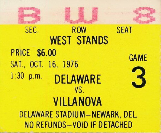 1976 Univ of Delaware vs. Villanova College Football Game Ticket Stub 1440581