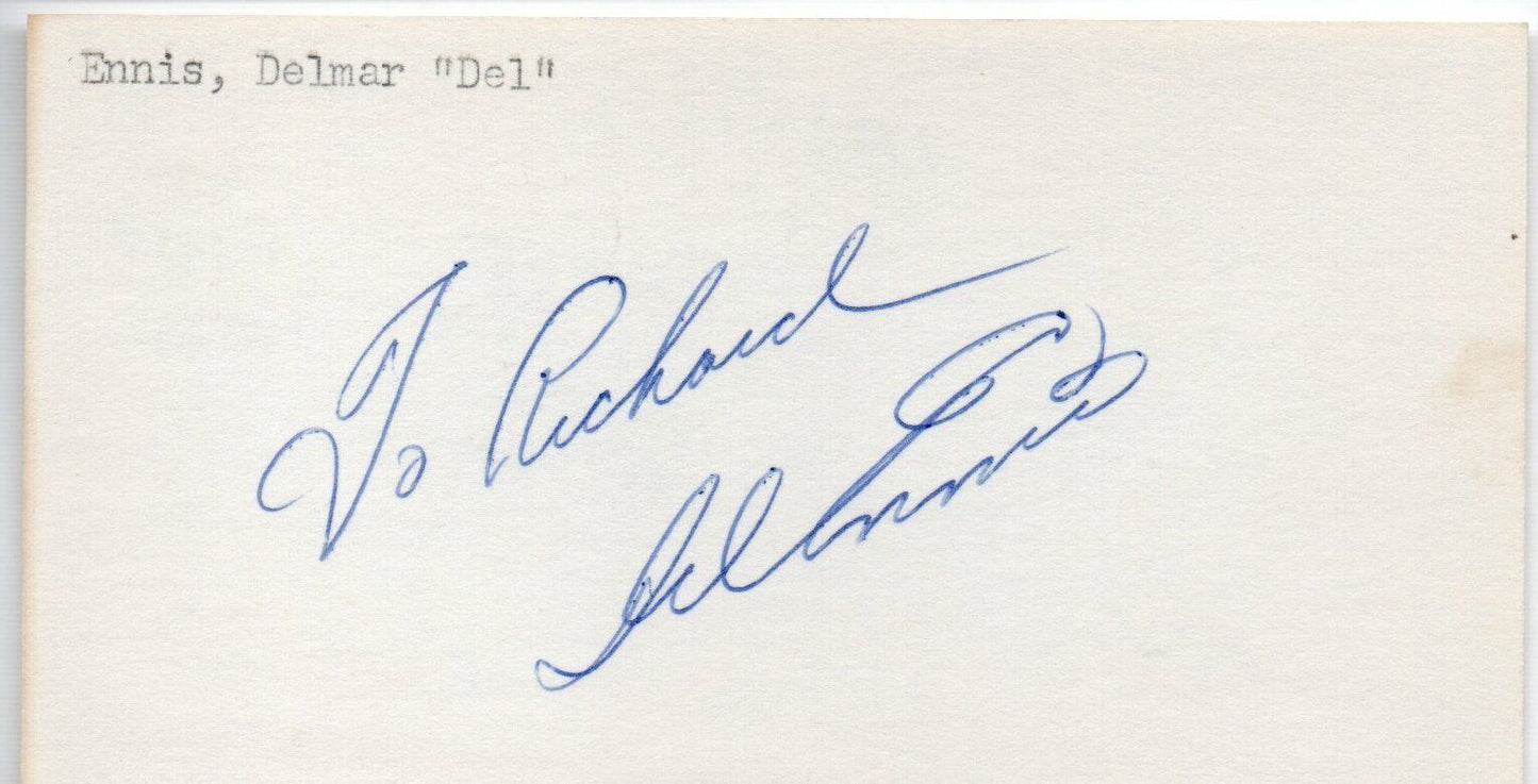 Del Ennis (d.1996) Phillies '46-'59/Cardinals Signed 3x5 Index Card 145589