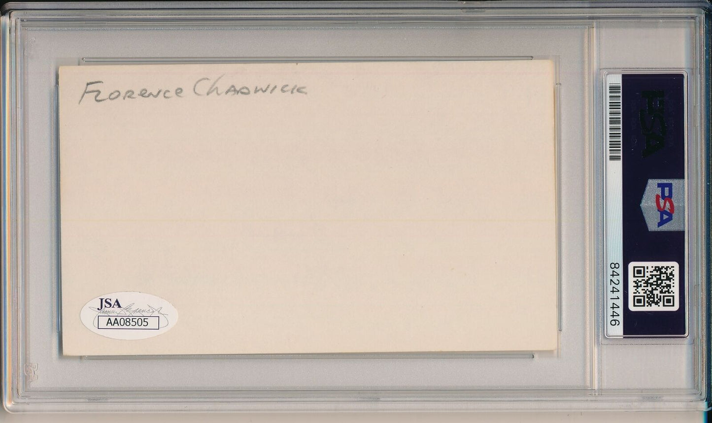 Florence Chadwick Swimmer Signed/Inscribed 3x5 Index Card PSA/DNA 155383