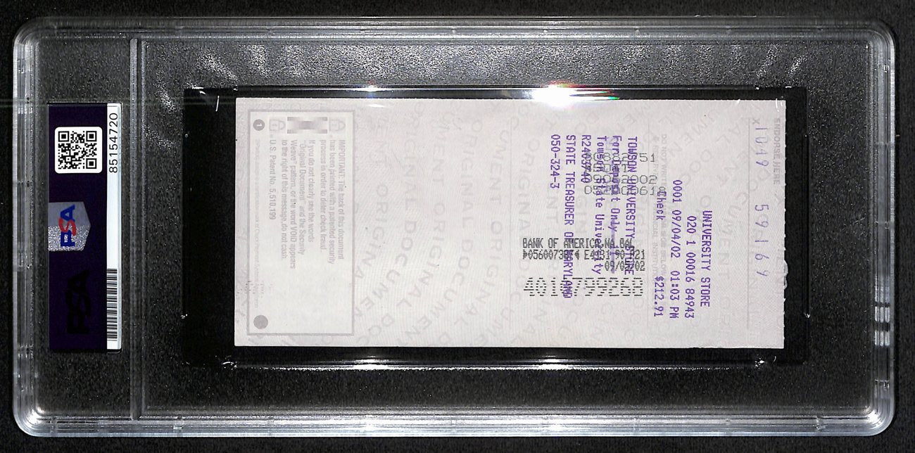 Johnny Unitas Signed 9/ 4/02 Check PSA/DNA MINT 9 188672