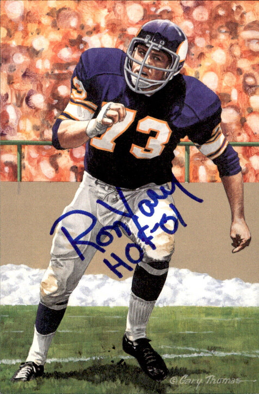 Ron Yary HOF Autographed/Inscribed Goal Line Art GLAC Postcard Vikings JSA