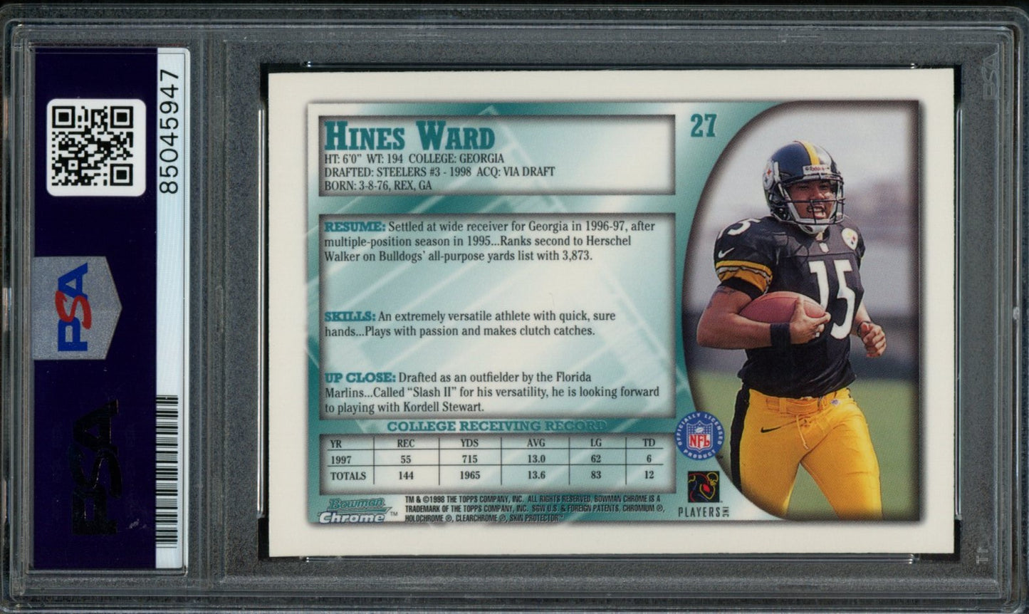 Hines Ward Steelers Autographed 1998 Bowman Chrome Rookie Card #27 PSA/DNA